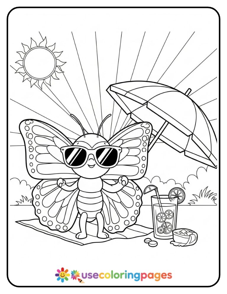 Butterfly Wearing Sunglasses Coloring Page Printable