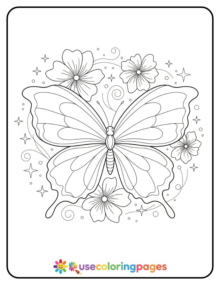 Butterfly With Heart Petal Wings Coloring Page