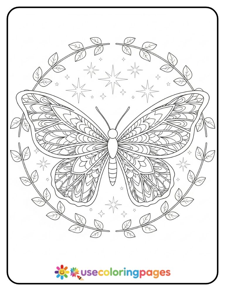 Butterfly With Mandala Wings Coloring Page For Adults