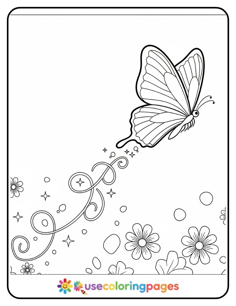 Butterfly With Swirly Trail Pattern Coloring Page
