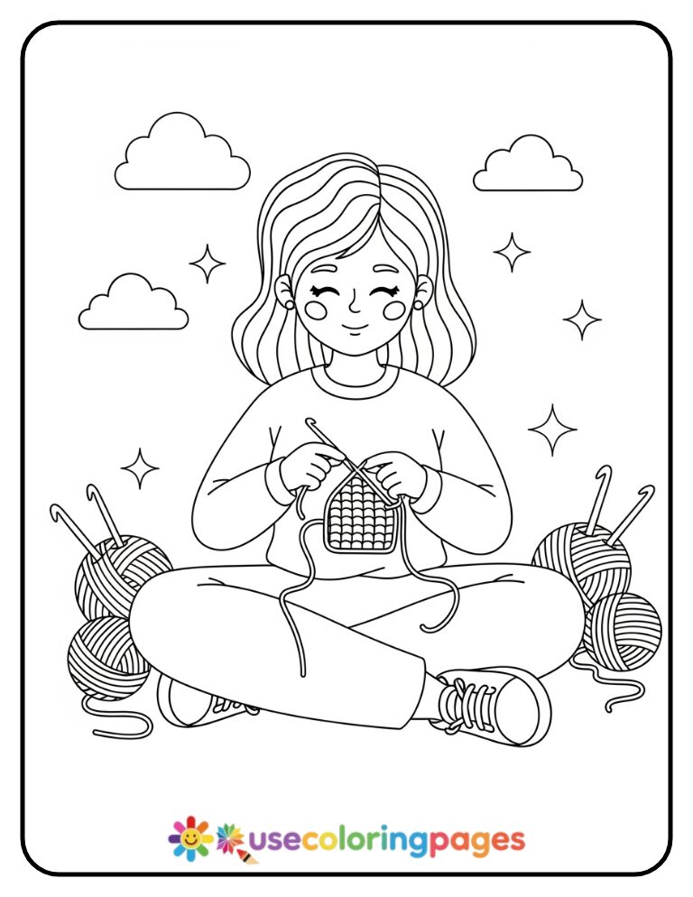 Calming Crochet Moment Coloring Page Printable