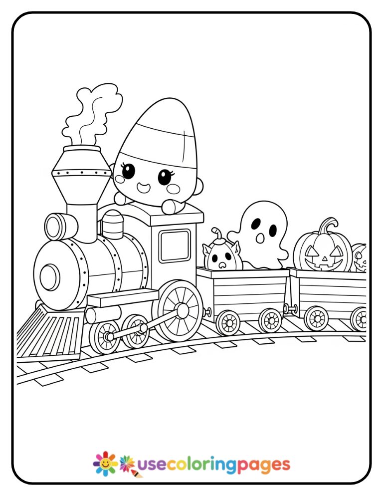 Candy Corn Locomotive Coloring Page Printable