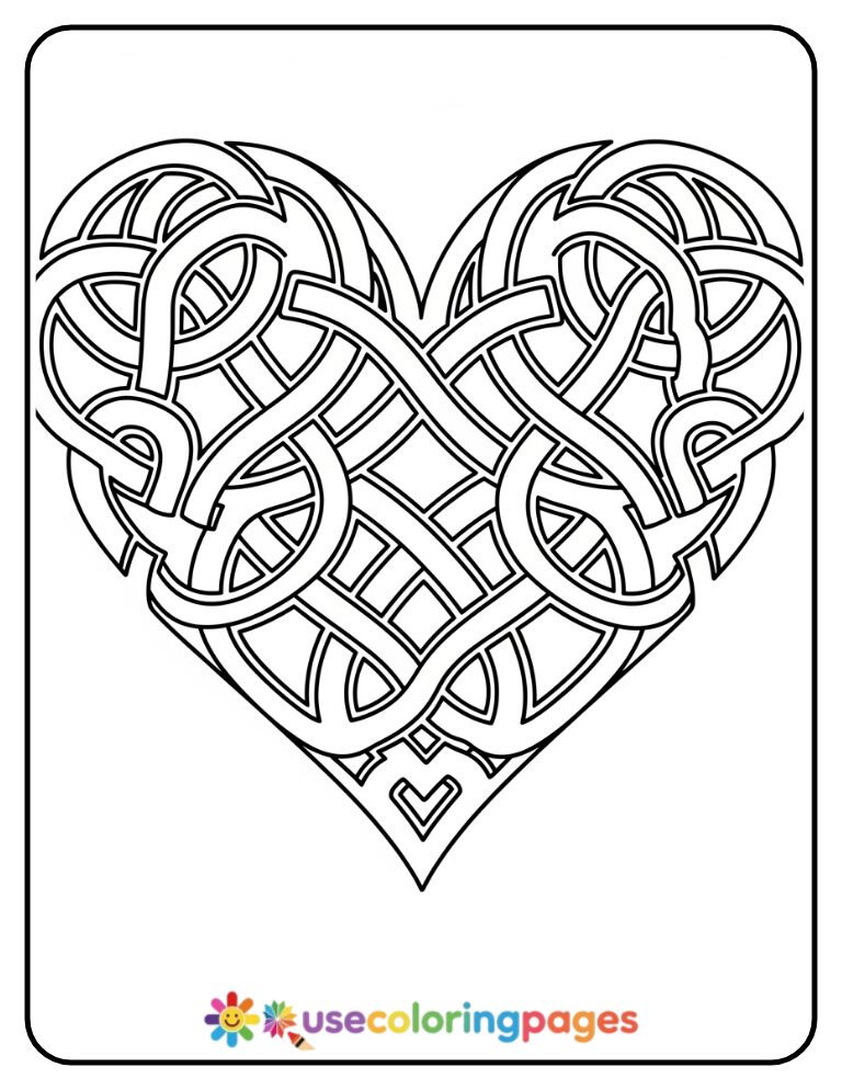 Celtic Knot Heart Design Coloring Page
