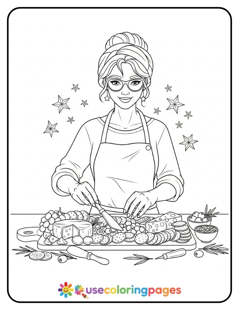 Charcuterie Board Design Coloring Page Printable