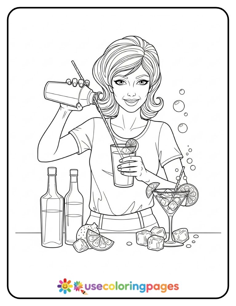 Cocktail Mixing Coloring Page Printable