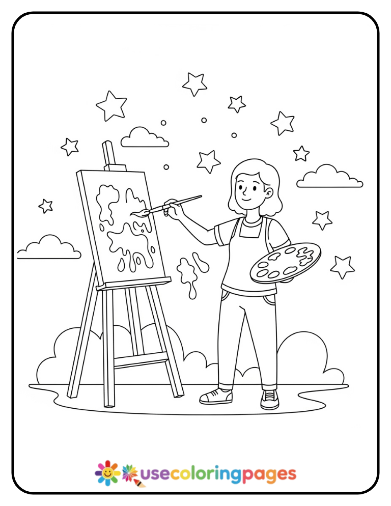Creative Painting Session Coloring Page Printable