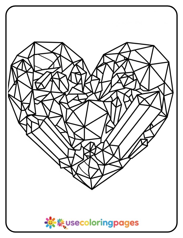 Crystal Shard Heart Coloring Page for Older Kids
