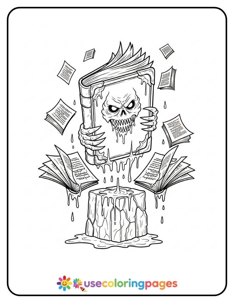 Cursed Grimoire Floating Coloring Page Printable