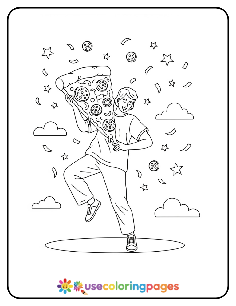 Dancing Pizza Slice Coloring Page Printable