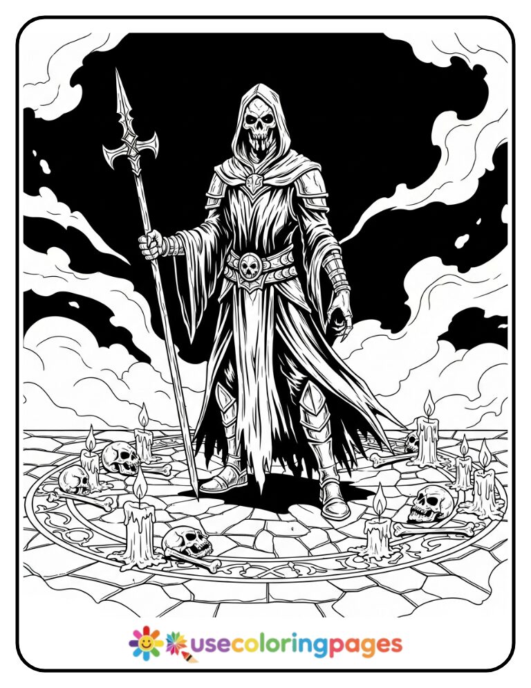 Dark Necromancer Ritual Coloring Page Printable