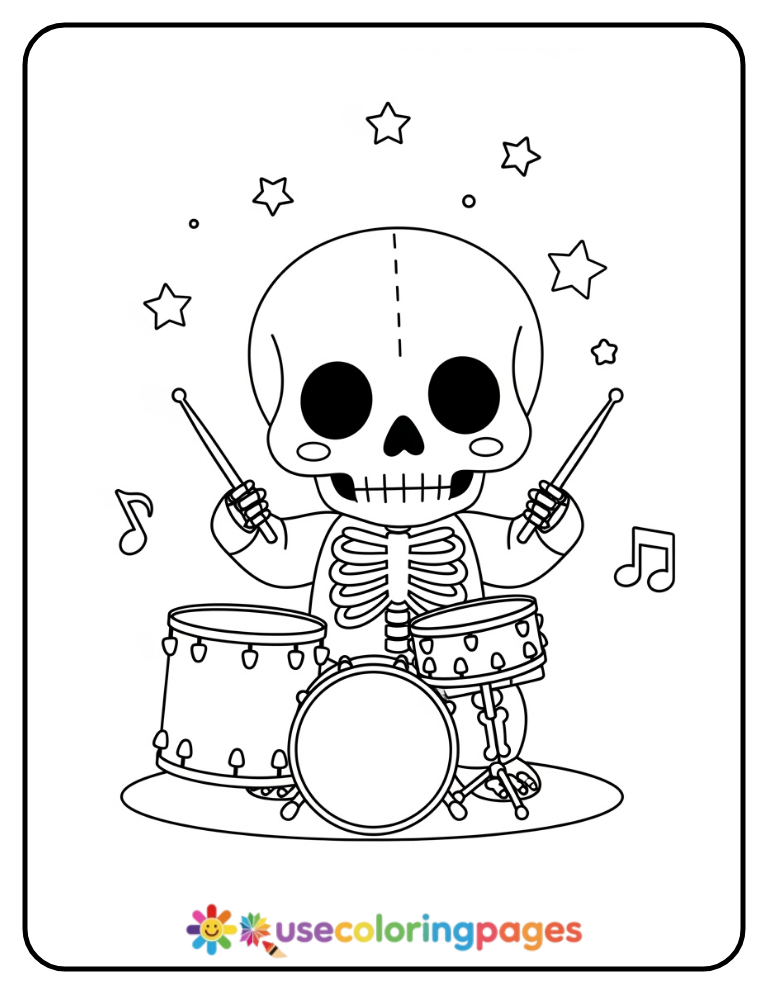 Drumbeat Skeleton Coloring Page Printable