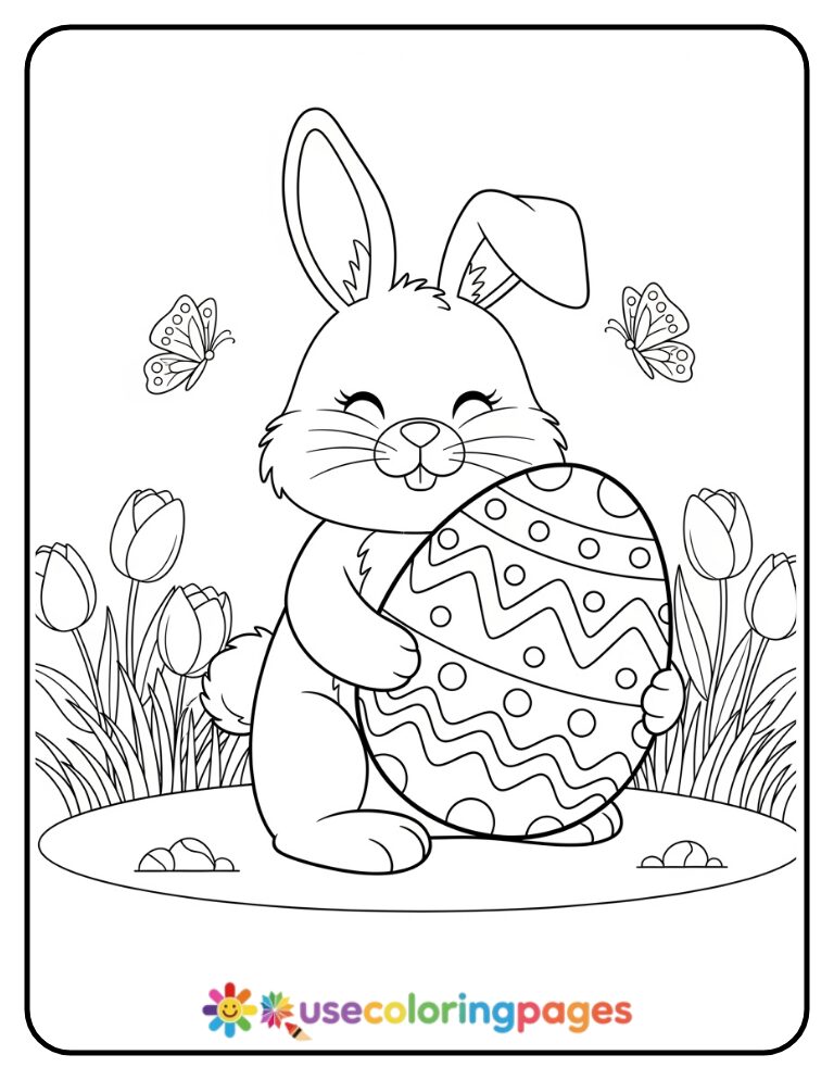 Easter Bunny Holding a Decorated Egg Coloring Page
