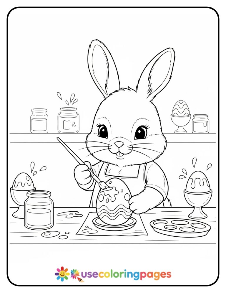 Easter Bunny Painting Eggs Coloring Page For Kids