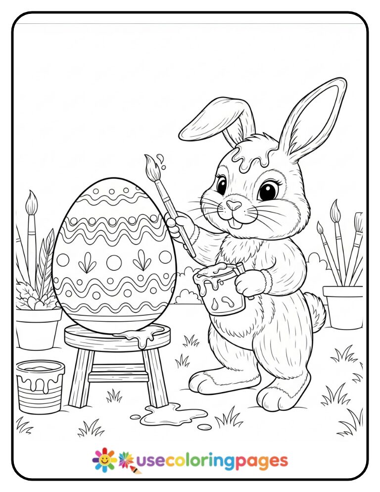 Easter Bunny Painting a Giant Egg Coloring Page