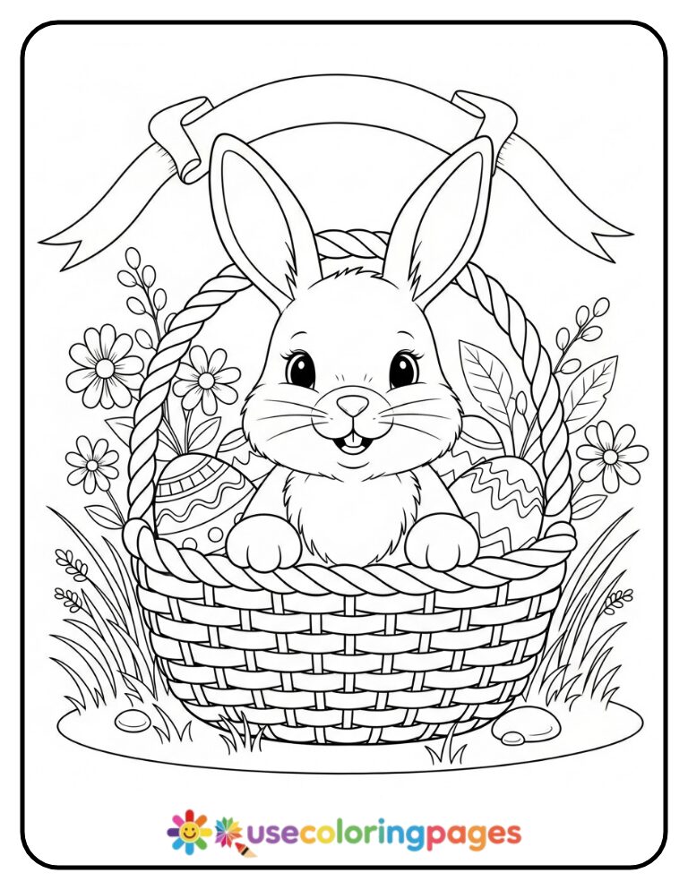 Easter Bunny in a Basket Coloring Page Printable