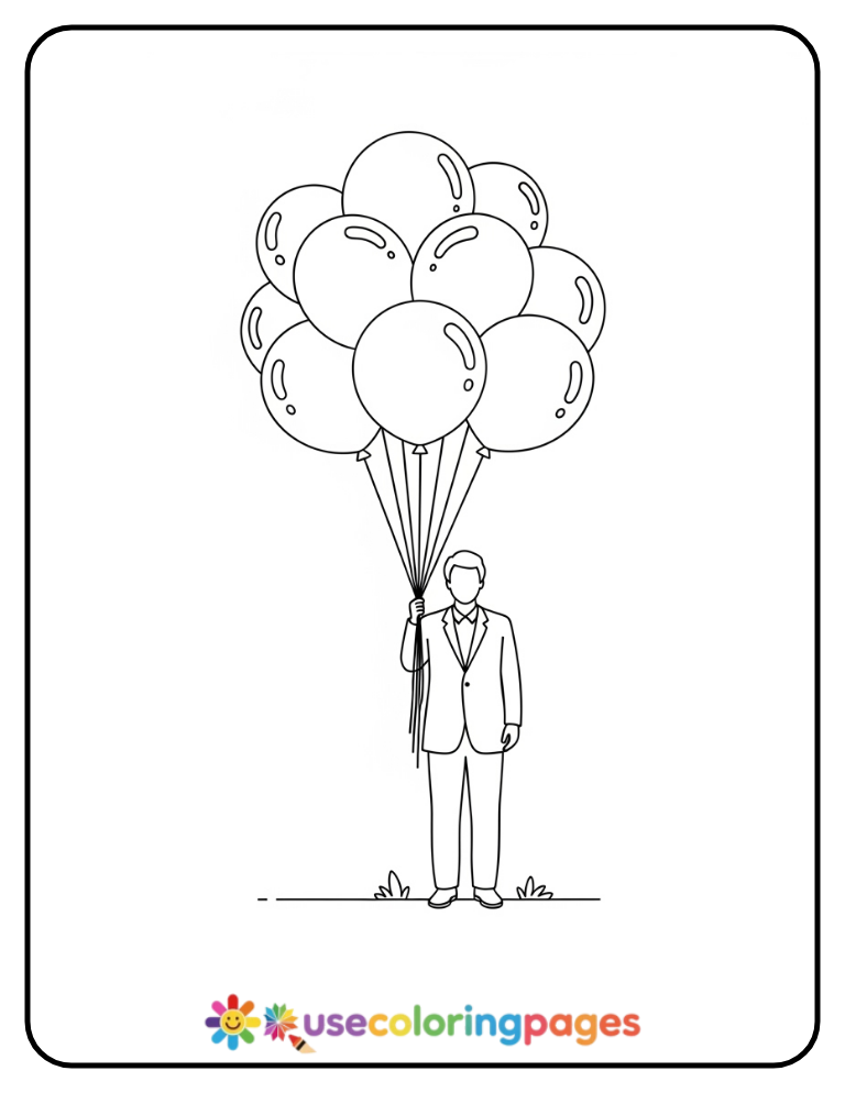 Easy Balloon Holding Coloring Page Printable