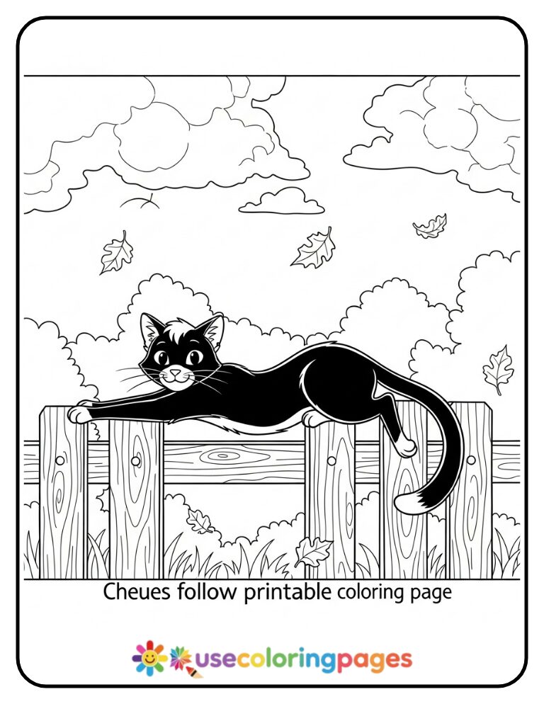 Easy Black Cat Stretch Coloring Page Printable