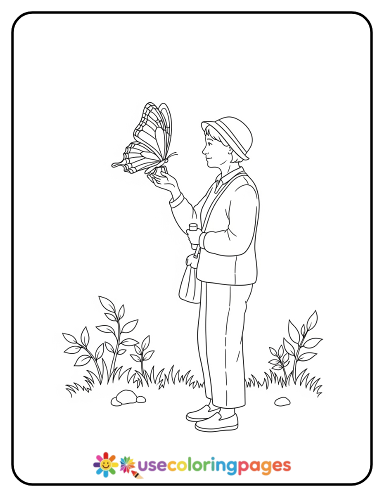 Easy Butterfly Gazing Coloring Page Printable
