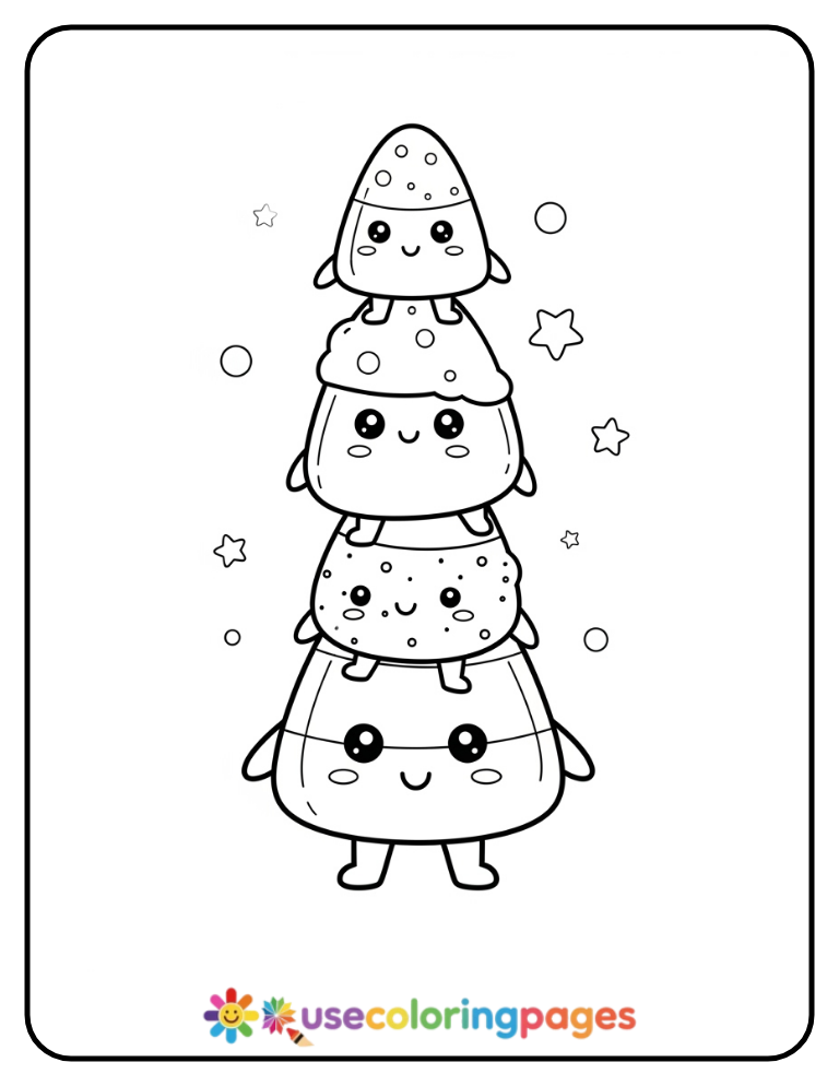 Easy Candy Corn Tower Coloring Page Printable