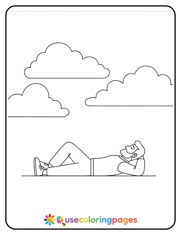 Easy Cloud Watching Coloring Page Printable