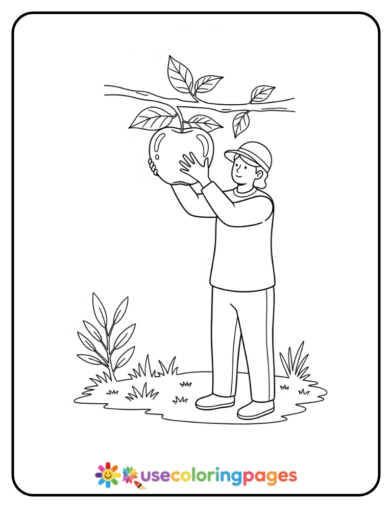 Easy Fruit Plucking Coloring Page Printable