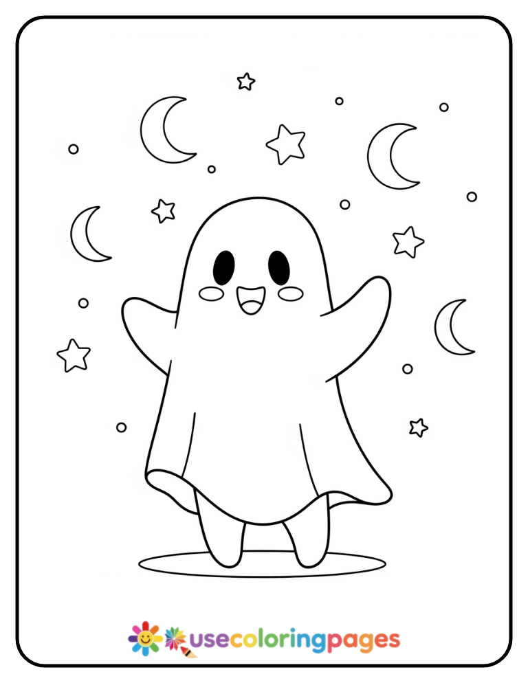 Easy Ghost Waving Coloring Page Printable
