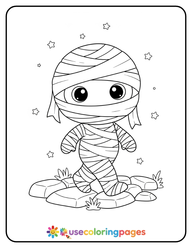 Easy Mummy Walk Coloring Page Printable