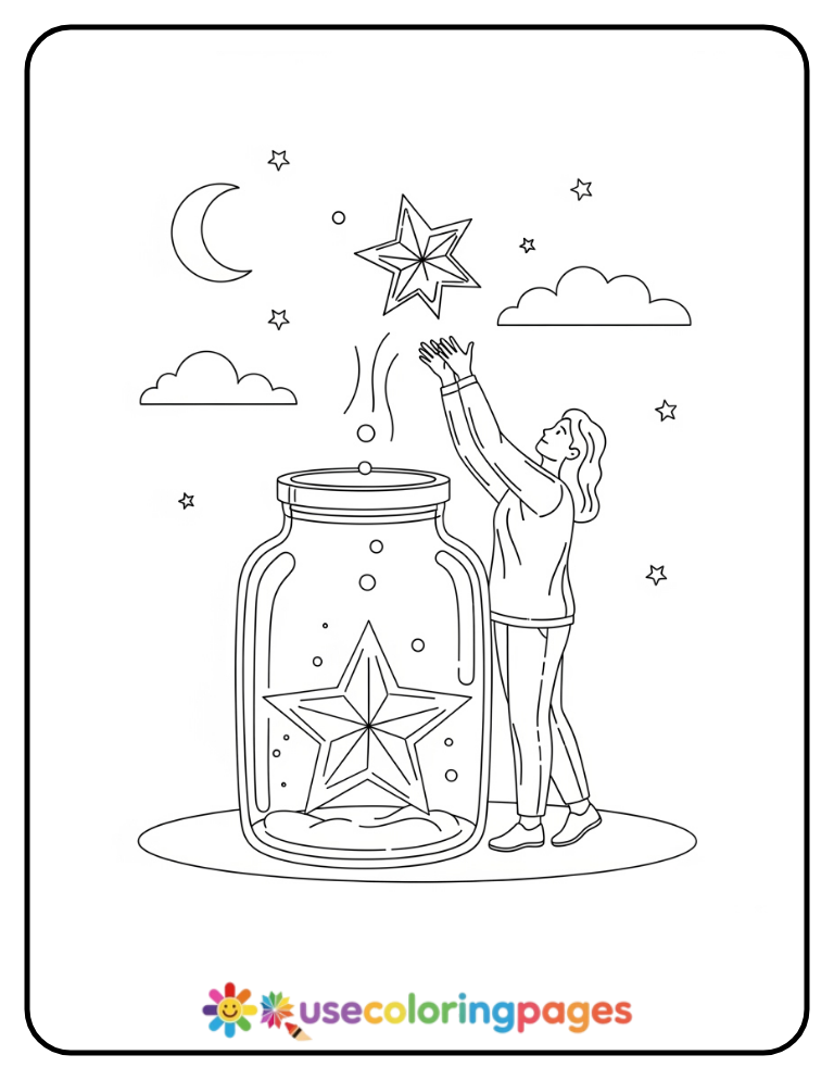 Easy Star Catching Coloring Page Printable