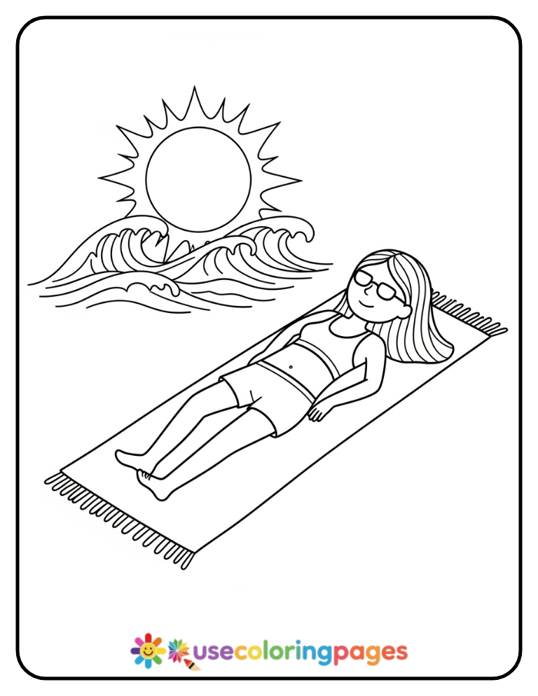 Easy Sunbathing Coloring Page Printable