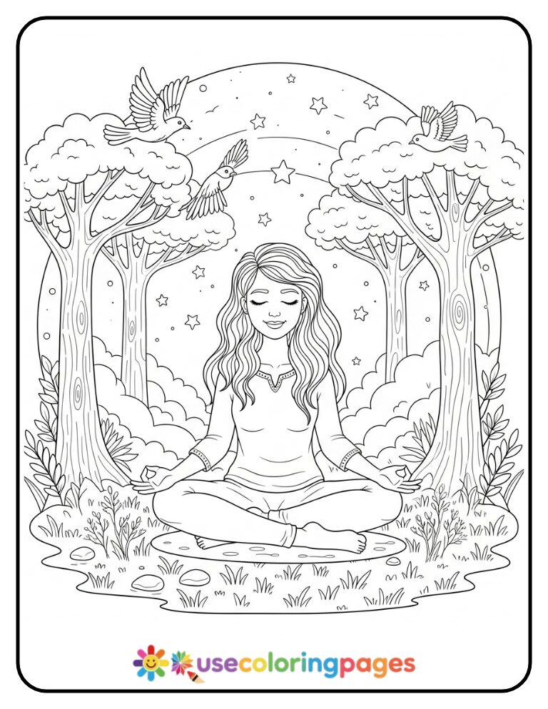 Enchanted Forest Meditation Coloring Page Printable