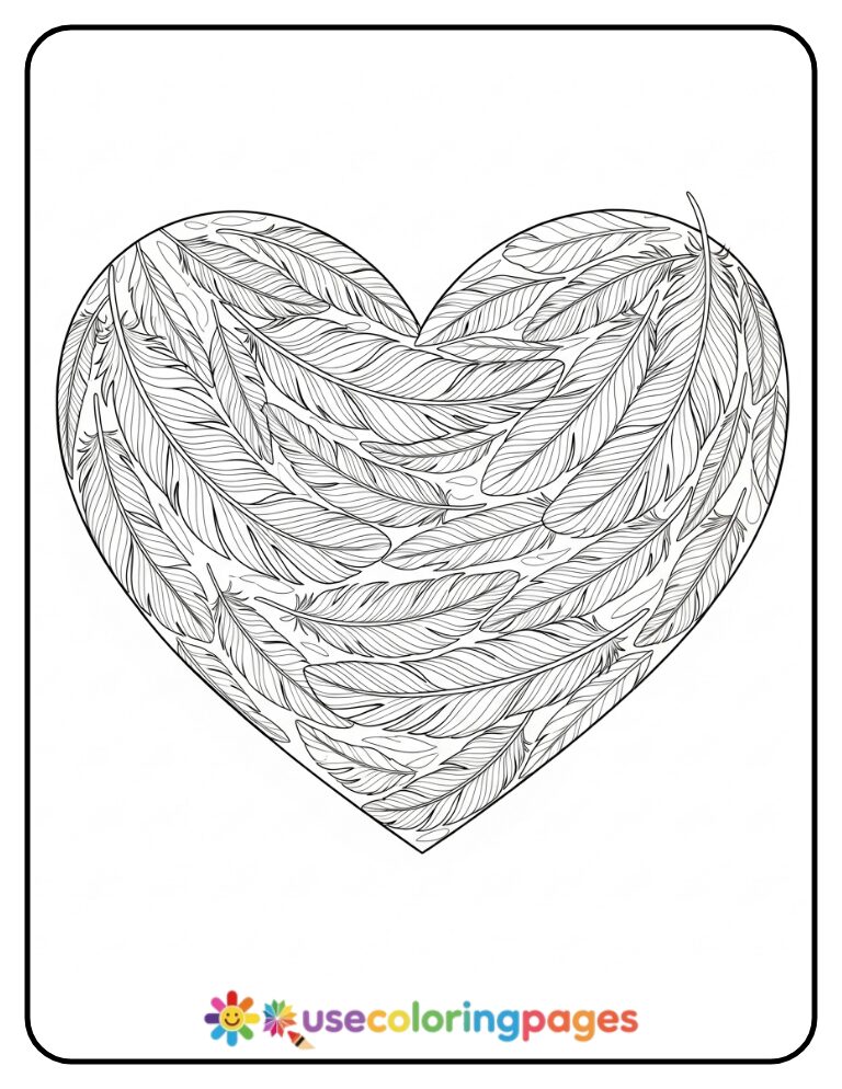 Feather-Filled Heart Design Coloring Page