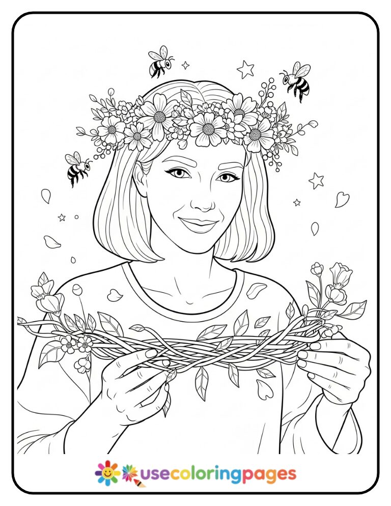Floral Crown Weaving Coloring Page Printable