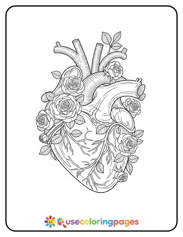 Floral Vines Wrapped Around Heart Coloring Page