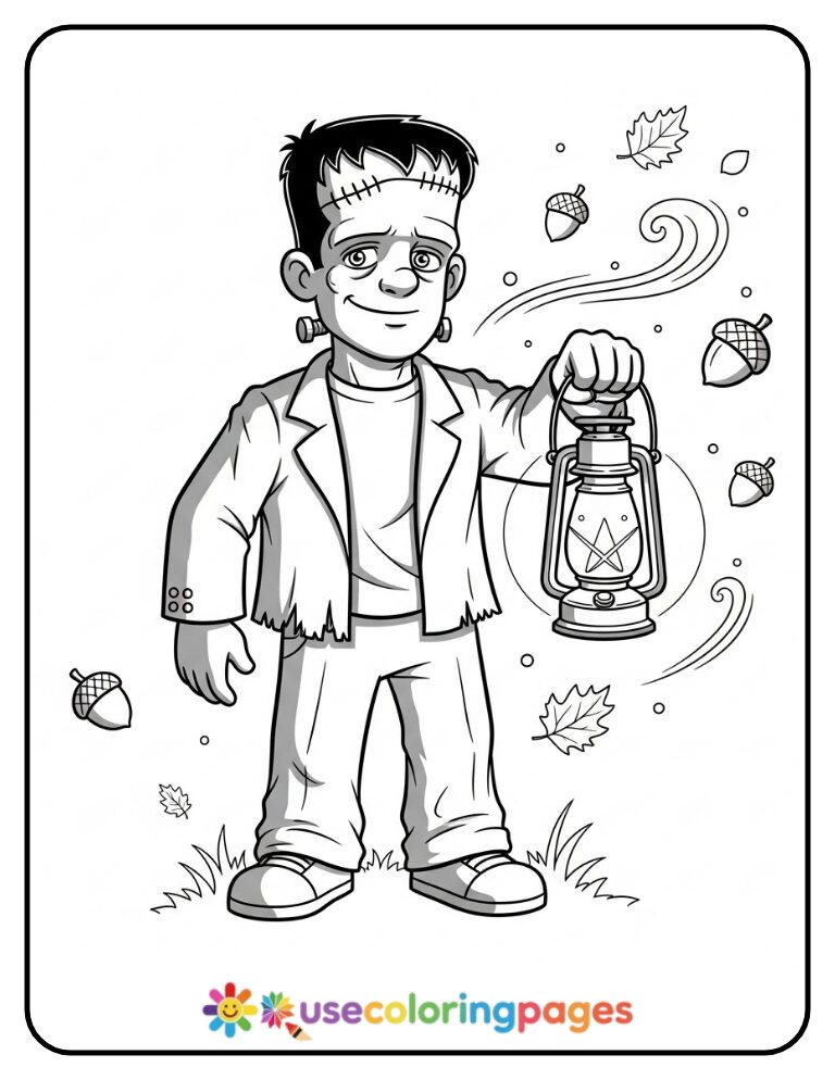 Frankenstein Lantern Bearer Coloring Page Printable
