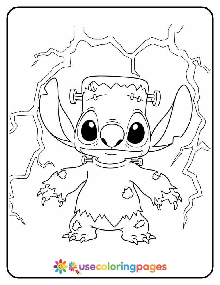 Frankenstein Stitch Halloween Coloring Page