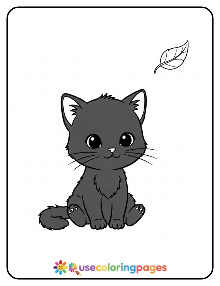 _Friendly Black Cat Sitting Coloring Page Printable