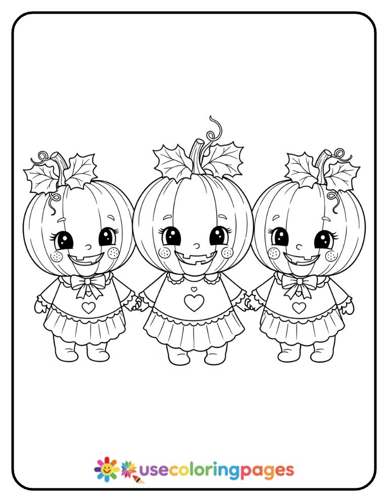 Friendly Pumpkin Family Coloring Page Printable