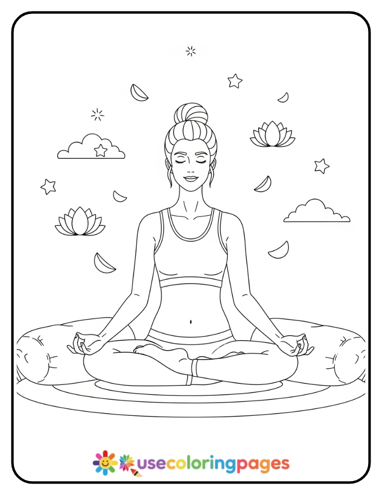 Gentle Yoga Session Coloring Page Printable
