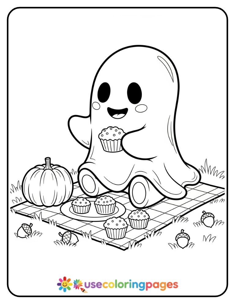 Ghost Picnic Party Coloring Page Printable