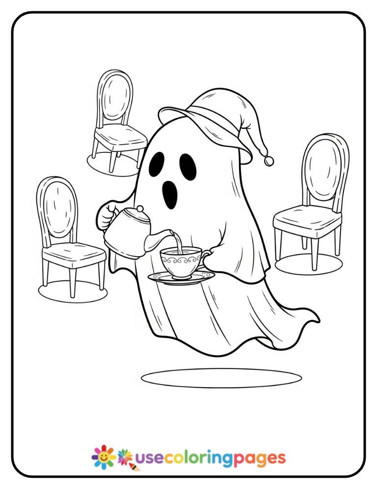 Ghost Tea Ceremony Coloring Page Printable