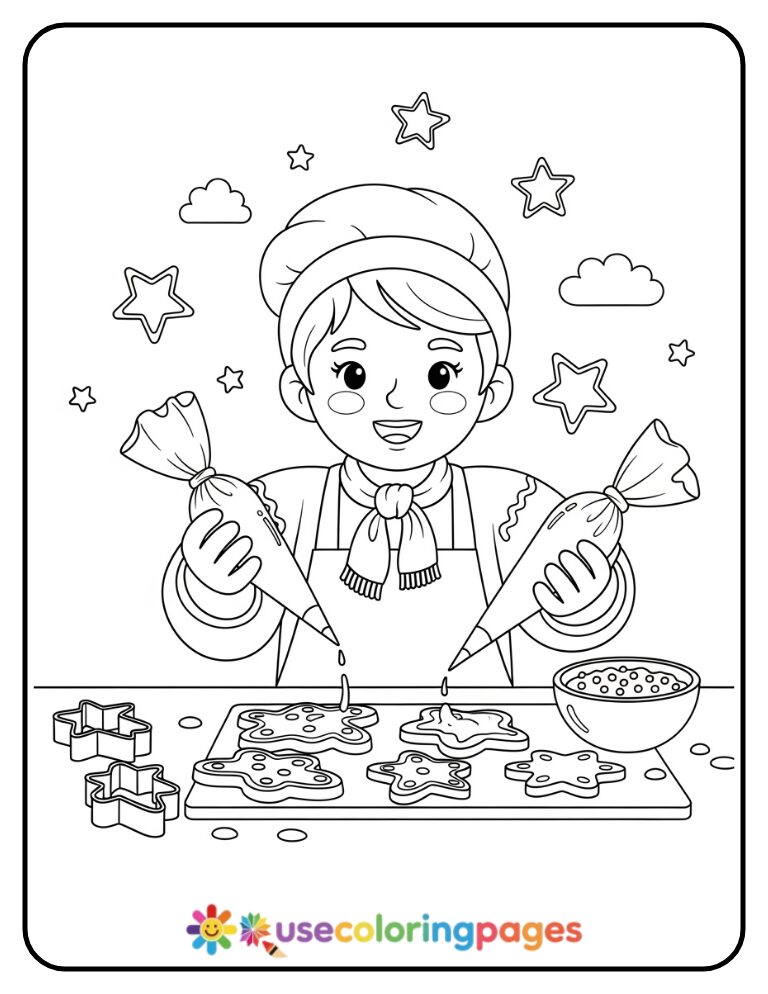 Gingerbread Cookie Baking Coloring Page Printable