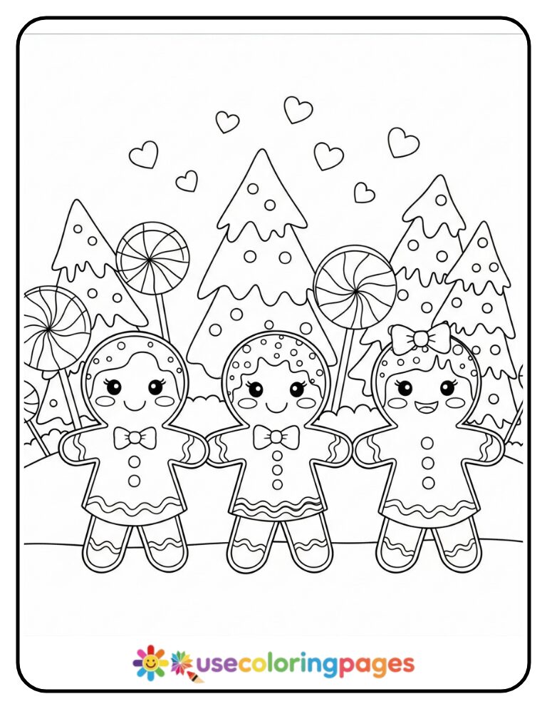 Gingerbread Family Holding Hands Coloring Page