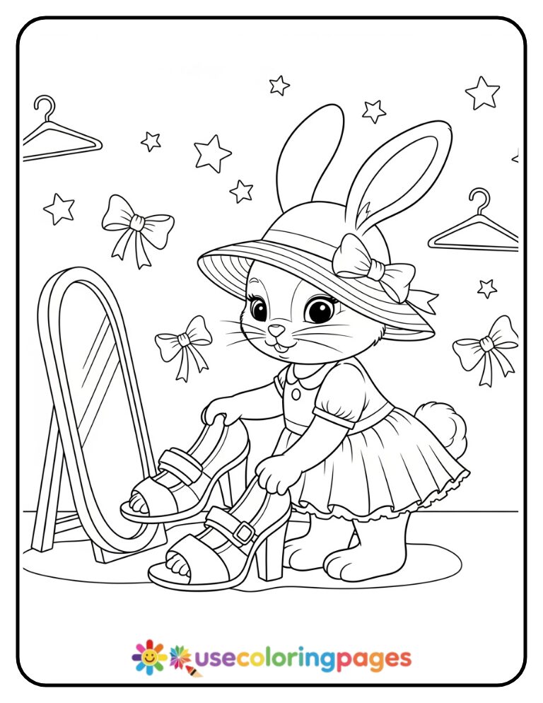 Girl Bunny Playing Dress Up Coloring Page