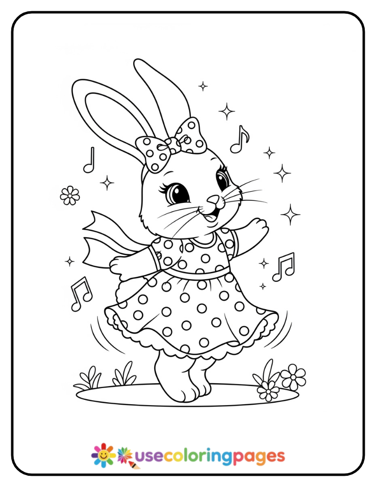 Girl Bunny in a Polka Dot Dress Coloring Page