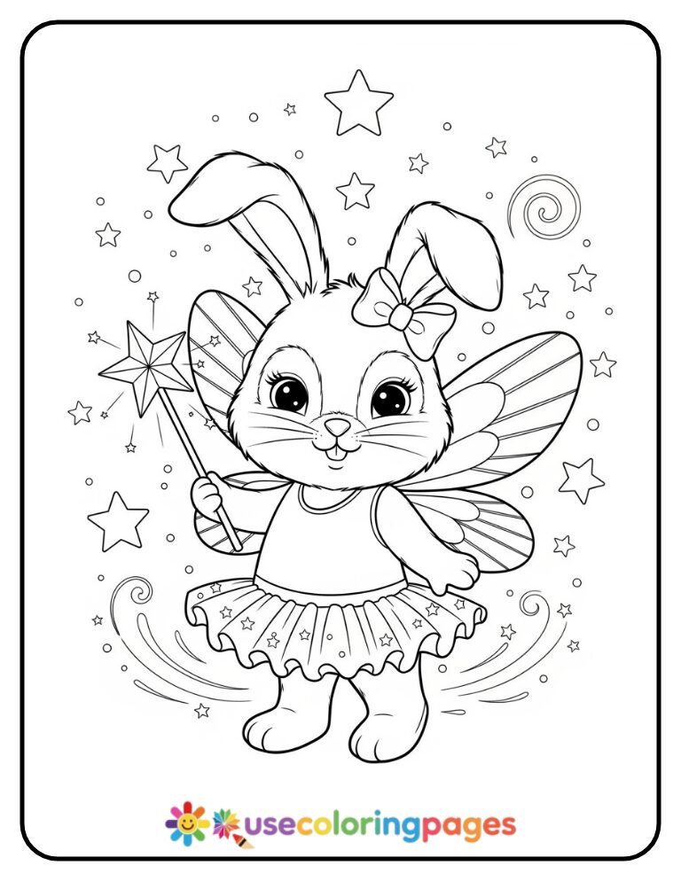 Girl Bunny with a Magic Wand Coloring Page