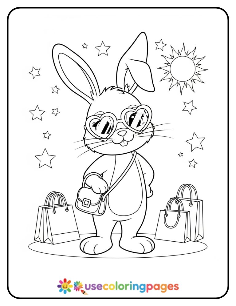 Girl Bunny with a Purse and Sunglasses Coloring Page