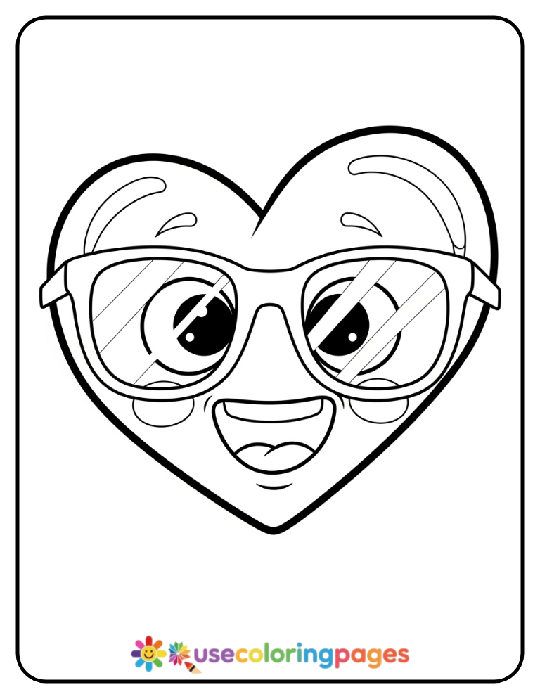 Happy Heart with Sunglasses Coloring Page
