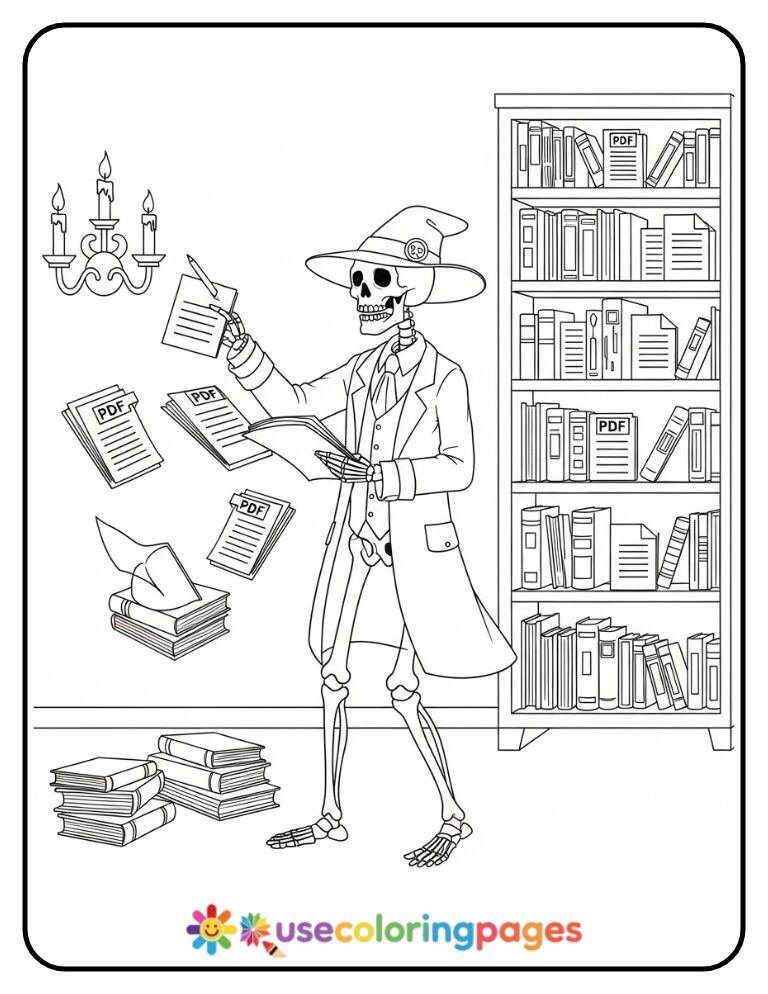 Haunted Library Organizer Coloring Page