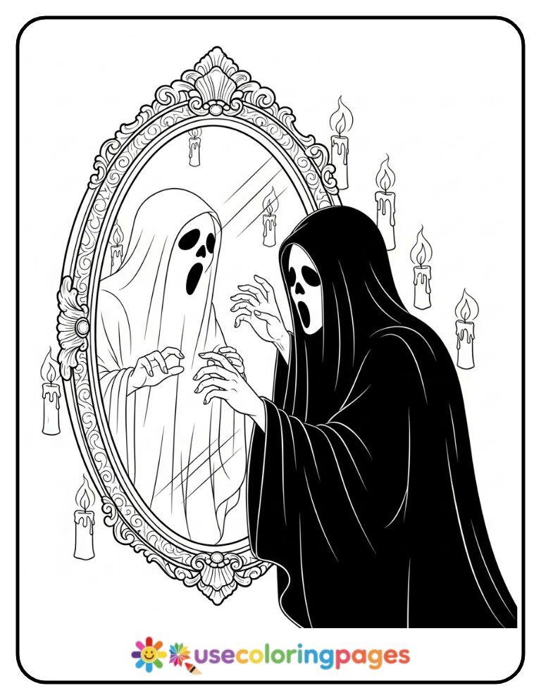 Haunted Mirror Reflection Coloring Page Printable
