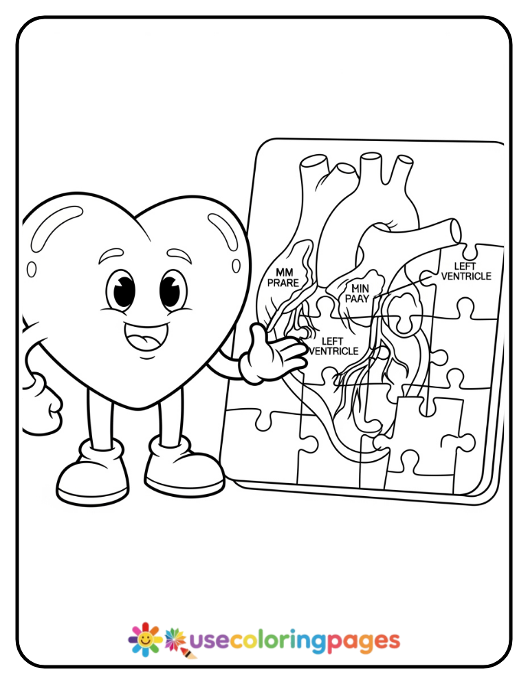 Heart Anatomy Puzzle Coloring Page For Kids (1)